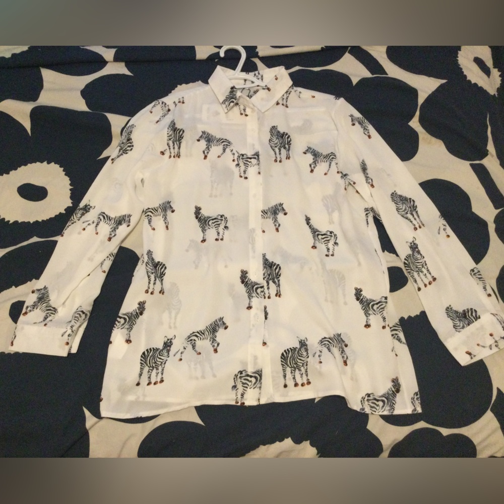 White Button Down with Zebra Details